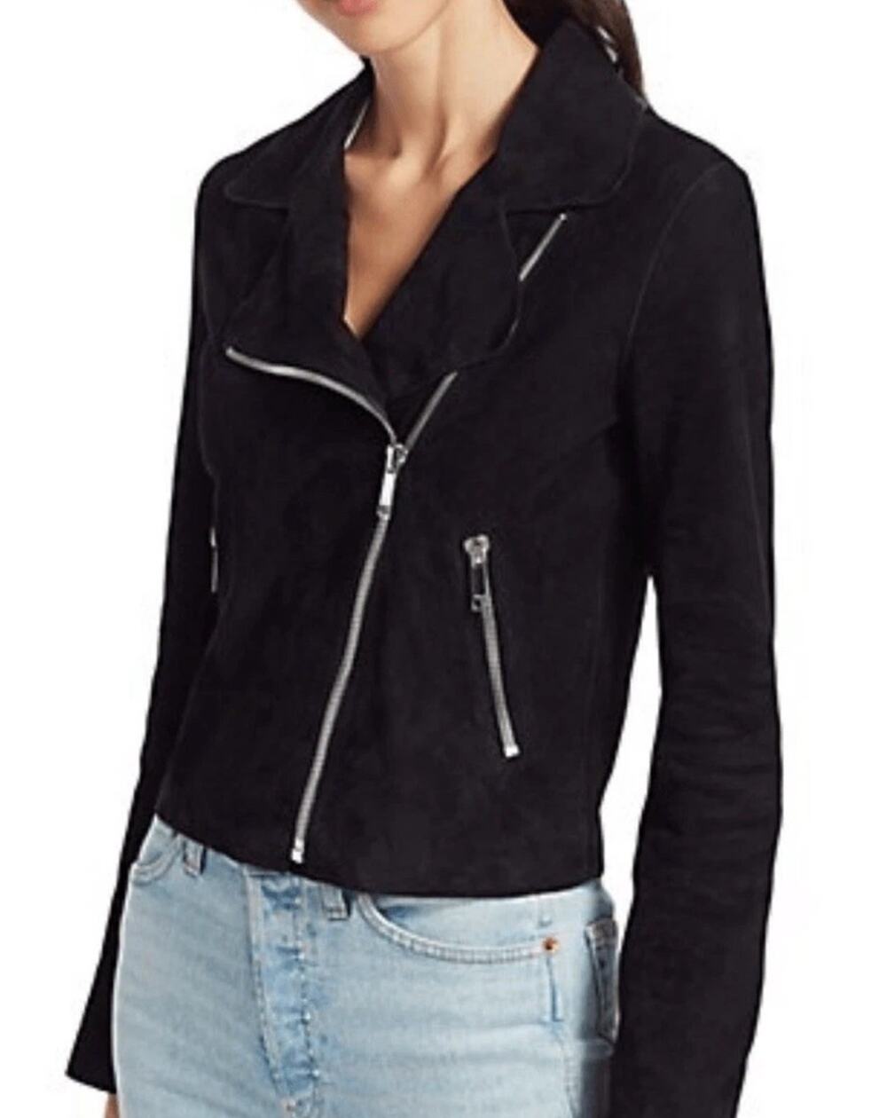 LTH JKT FLO Suede Leather Jacket XS Black Minimalist, Caroline Besette $495